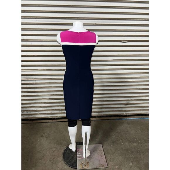 Ralph Lauren Dress Career Sheath Color block ruched pink, blue sleeveless - Picture 3 of 7